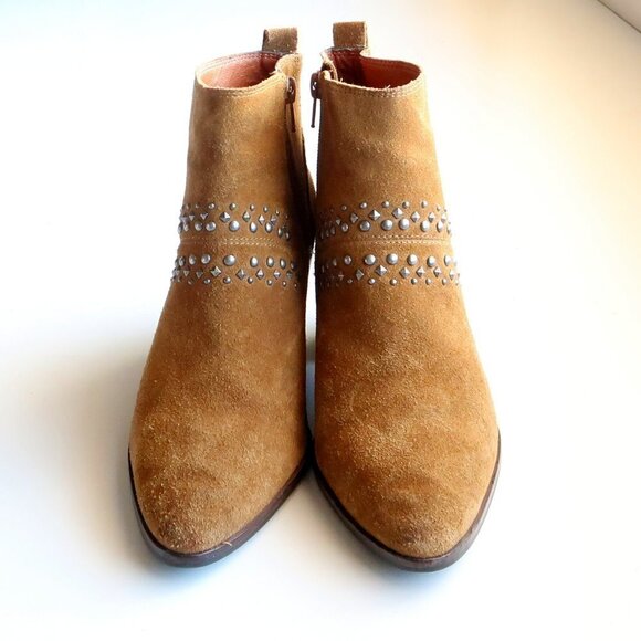 Lucky Brand Latinia Brown Suede Leather Almond Toe Studded Ankle Boots Booties 7 - Picture 13 of 16
